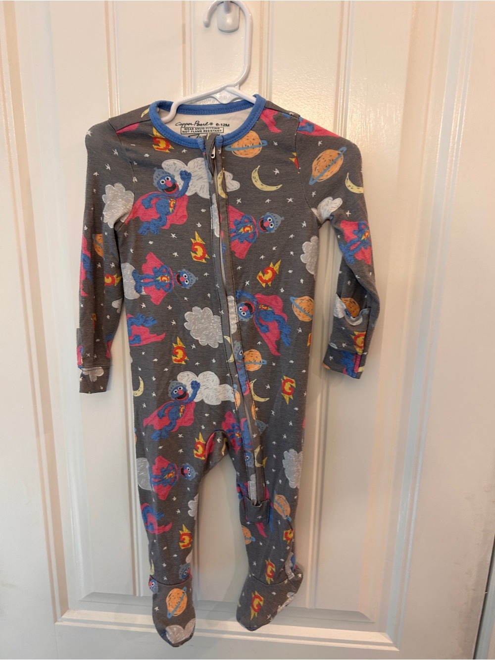 Copper Pearl Sesame Street Super Grover Zip Footed Sleeper One Piece 6-12M